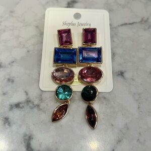 Blue and Pink Geometric Statement Earrings